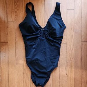 Adore Me Black One-Piece Swimsuit with Ruching and V-Neck- Women's Size 1X